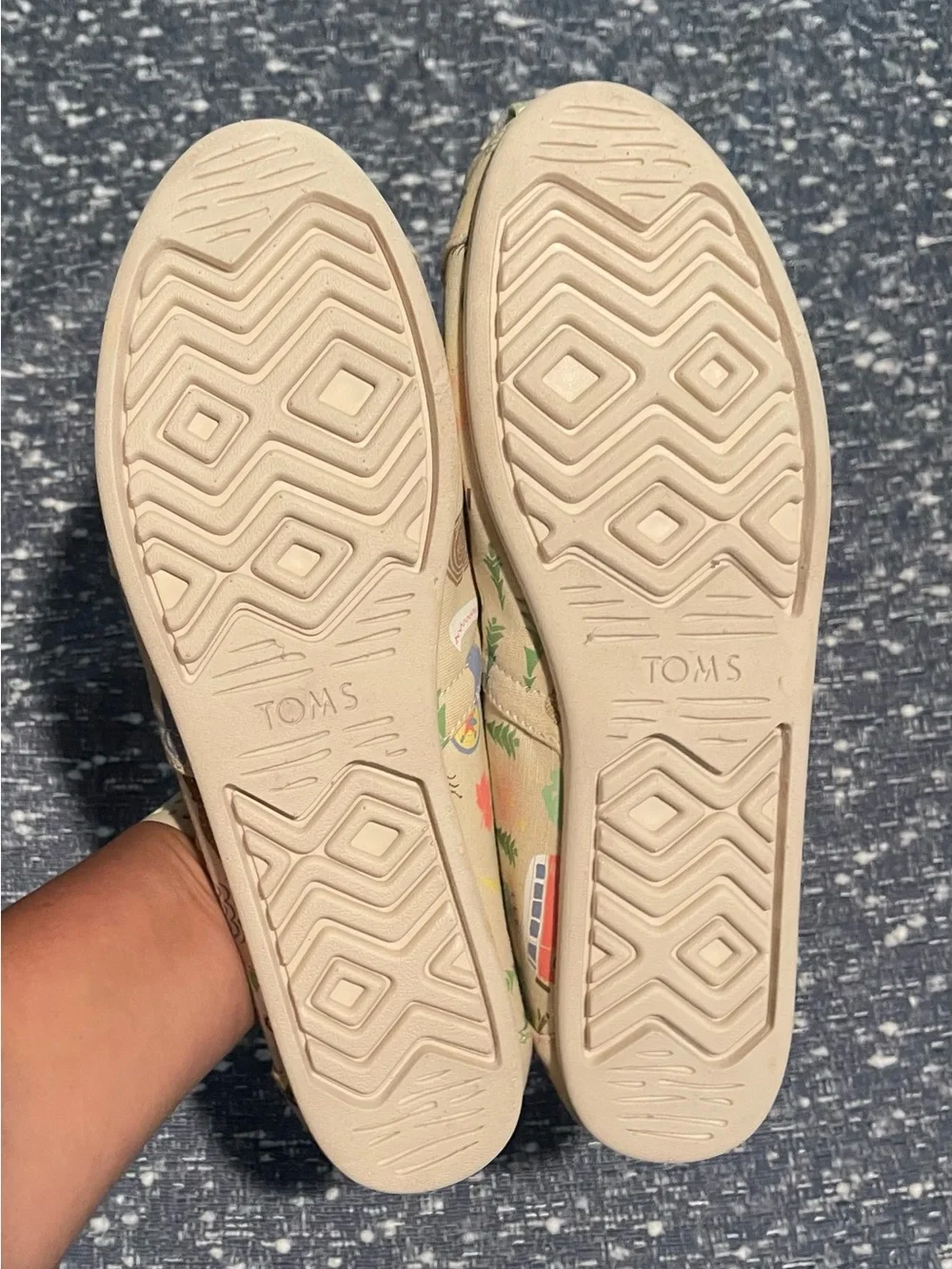 TOMS Beige Happy Camper Print  Slip-Ons